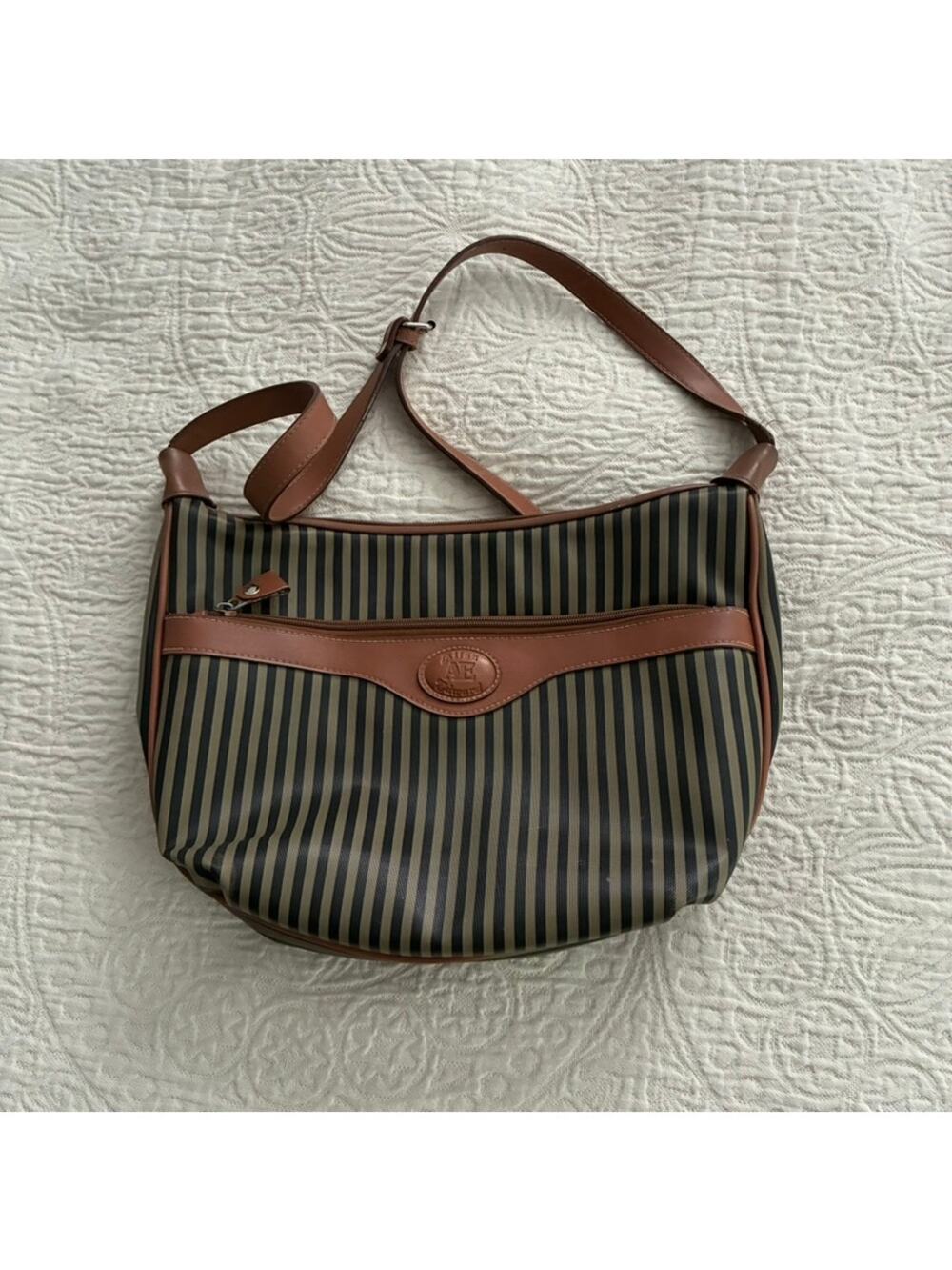 Allen Edward Black/Khaki Striped Purse